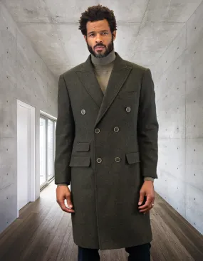 100% Wool Double Breasted Over Coat | WJ-101| Olive