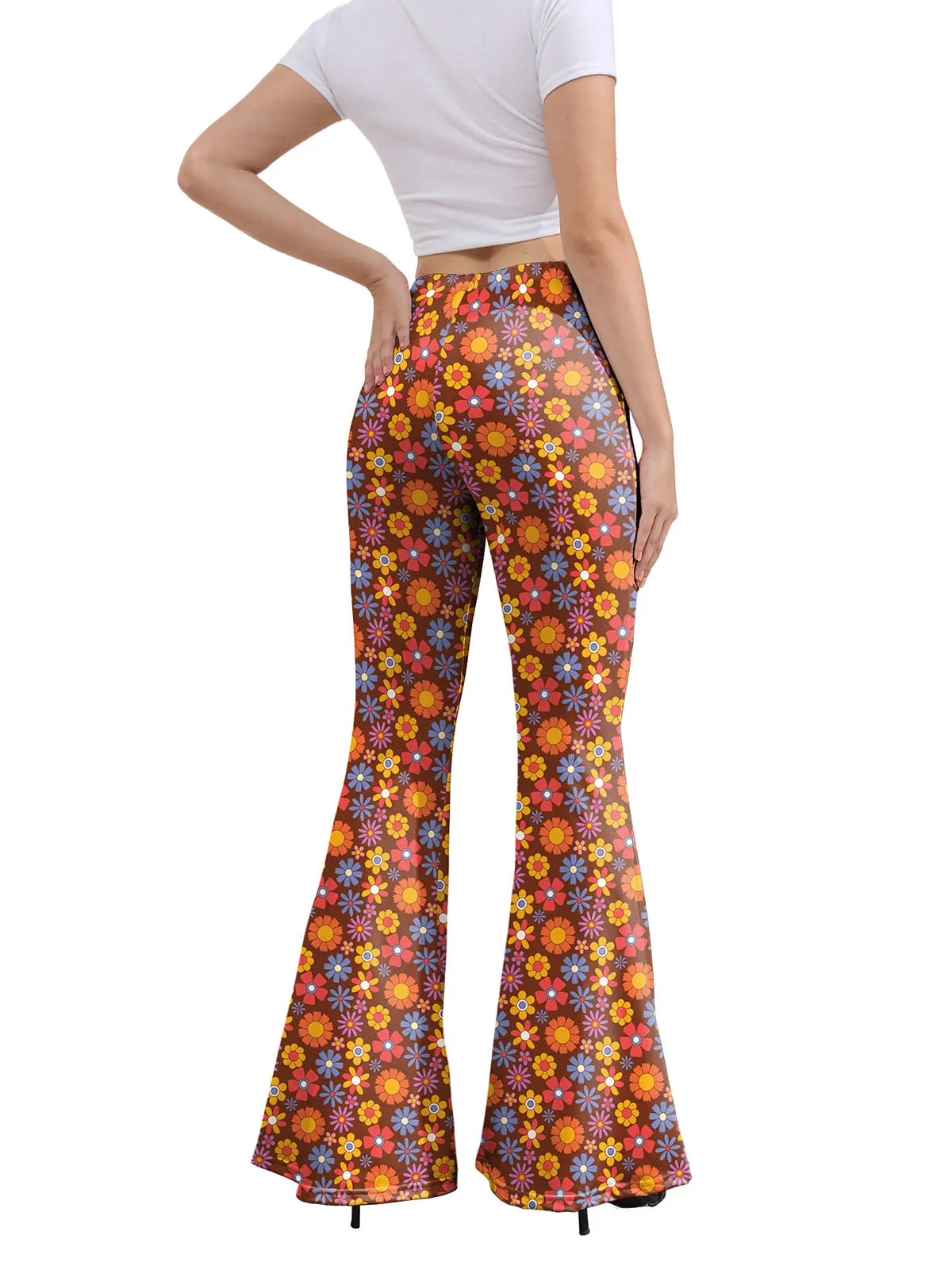 1960s High Waist Floral Flare Pants