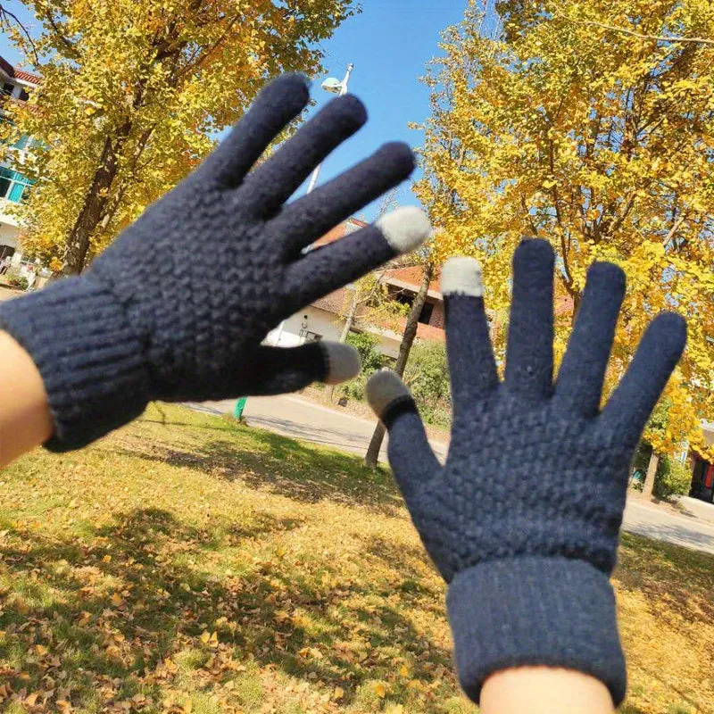 1pair Knit Winter Acrylic Mitten Gloves Jacquard Pink Plain Unisex Adult Logo Style Time Color Material Origin Keep Warm Gloves