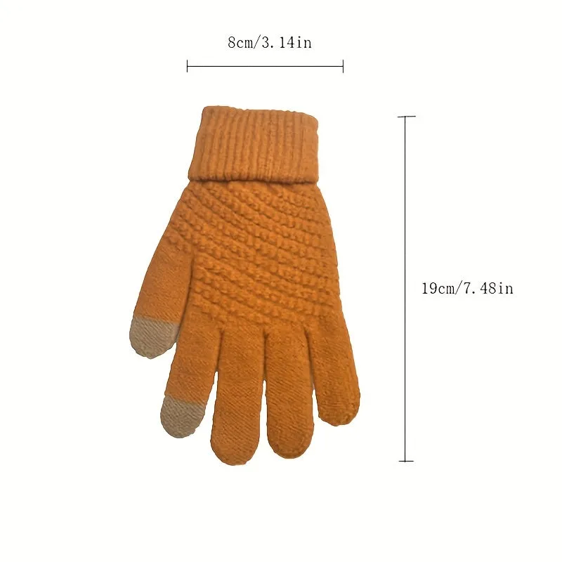 1pair Knit Winter Acrylic Mitten Gloves Jacquard Pink Plain Unisex Adult Logo Style Time Color Material Origin Keep Warm Gloves