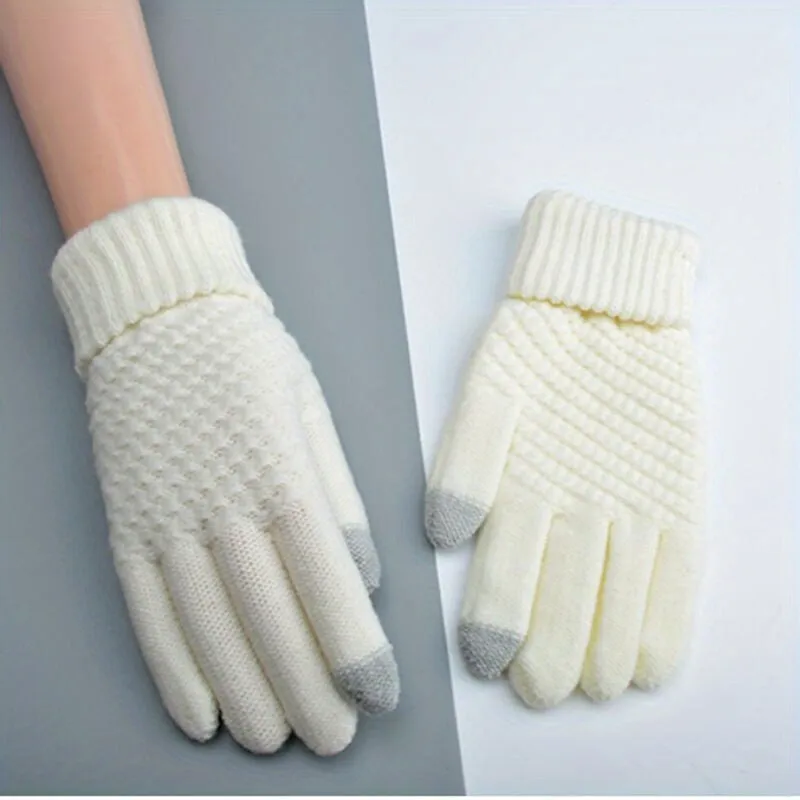 1pair Knit Winter Acrylic Mitten Gloves Jacquard Pink Plain Unisex Adult Logo Style Time Color Material Origin Keep Warm Gloves