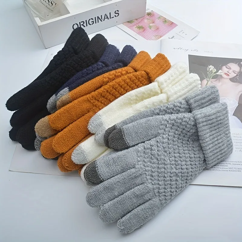 1pair Knit Winter Acrylic Mitten Gloves Jacquard Pink Plain Unisex Adult Logo Style Time Color Material Origin Keep Warm Gloves