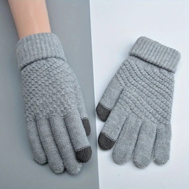 1pair Knit Winter Acrylic Mitten Gloves Jacquard Pink Plain Unisex Adult Logo Style Time Color Material Origin Keep Warm Gloves