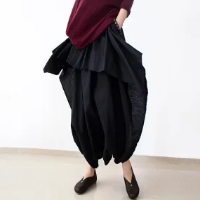 2021 fall black carrot pants oversized linen pants casual layered pants elastic waist