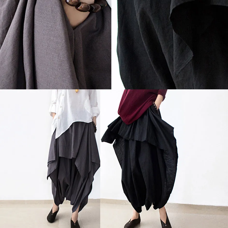 2021 fall black carrot pants oversized linen pants casual layered pants elastic waist