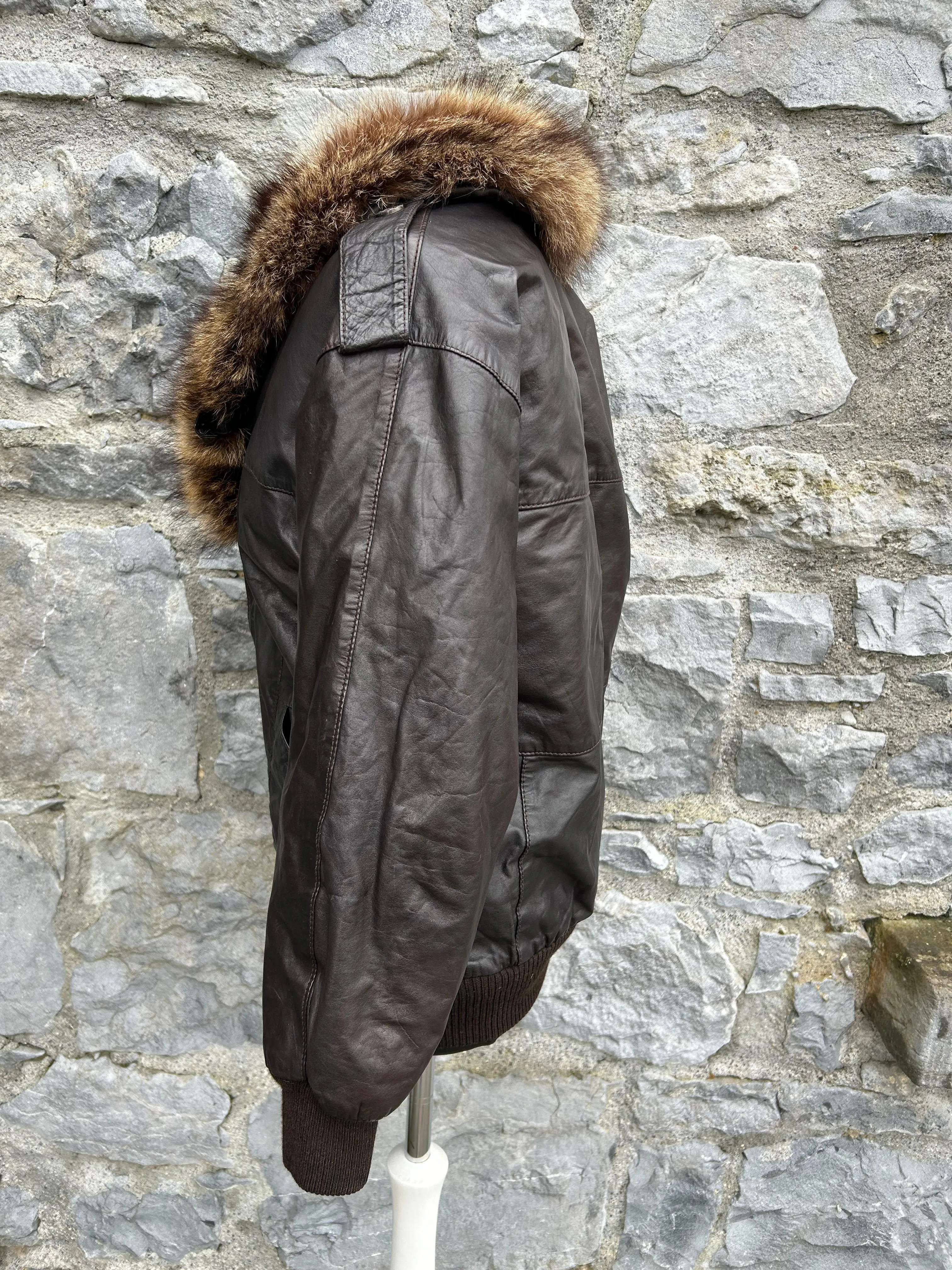 80s leather jacket with fur collar uk 8-10