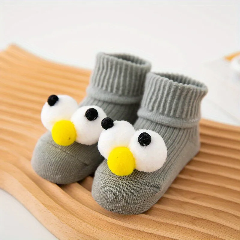 A Pair Of Baby Girl's Trendy Animals Pattern Non Slip Floor Socks, Comfy Breathable Casual Thermal Socks, Winter