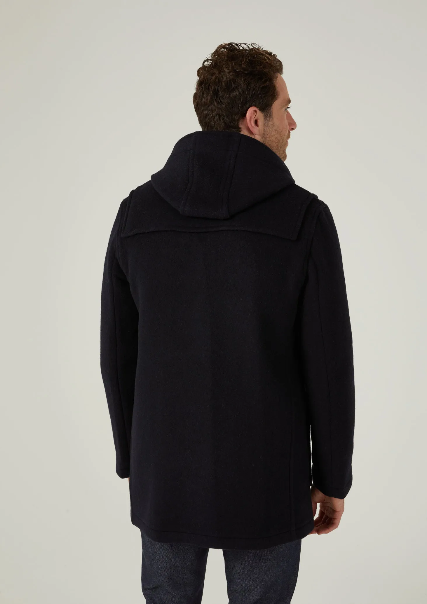 Alcombey Check Back Duffle Coat In Navy