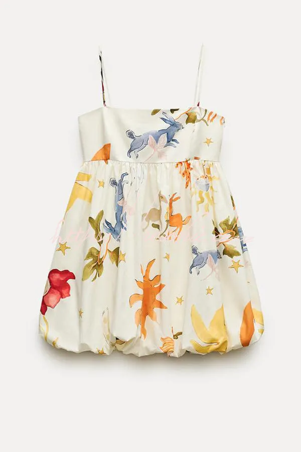 Amayah Unique Print Cloud-shaped Hem Babydoll Slip Mini Dress