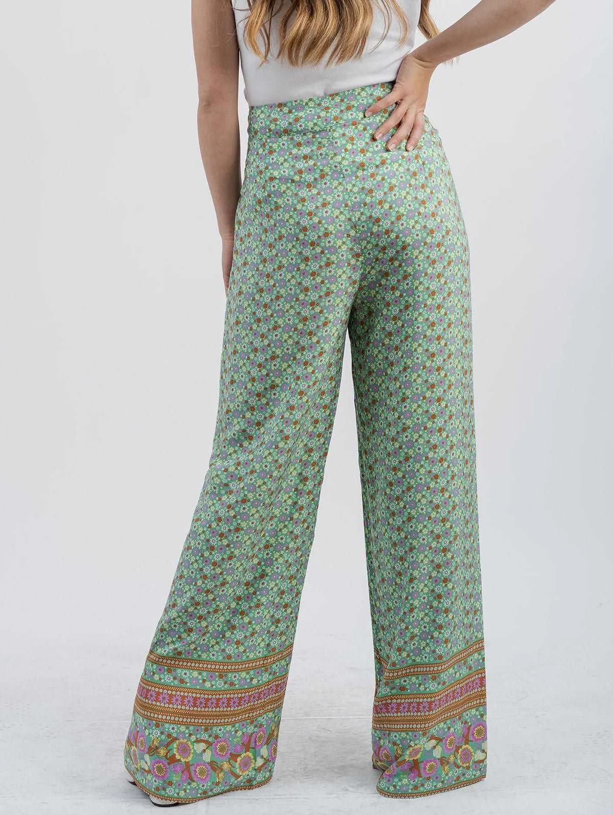 American Bling Women Floral Print Tie Waist Wide Leg Pants