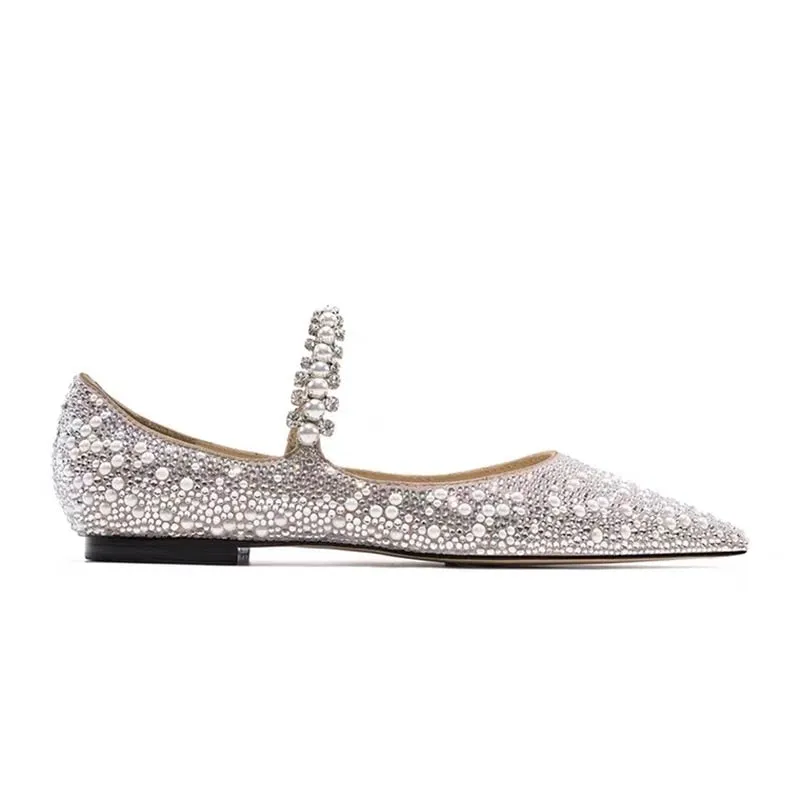 Amozae-- 2024 Spring New Ladies Pointed Toe Flat Shoes Diamond Decoration Single Shoes