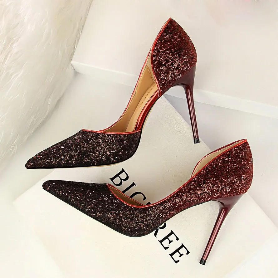 Amozae-2024 Woman 9cm Glitter High Heels Sequins Scarpins Pumps Female Silver Gold Escarpins Lady Wedding Bridal Scarpins Talons Shoes