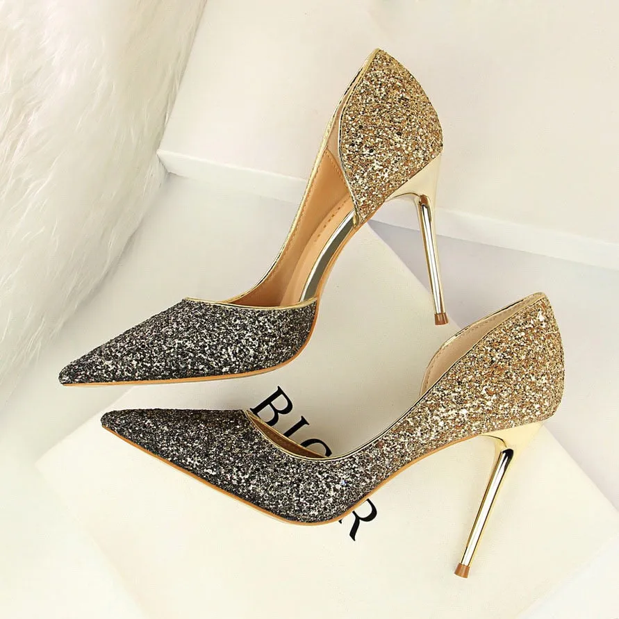 Amozae-2024 Woman 9cm Glitter High Heels Sequins Scarpins Pumps Female Silver Gold Escarpins Lady Wedding Bridal Scarpins Talons Shoes