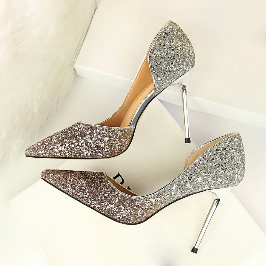 Amozae-2024 Woman 9cm Glitter High Heels Sequins Scarpins Pumps Female Silver Gold Escarpins Lady Wedding Bridal Scarpins Talons Shoes