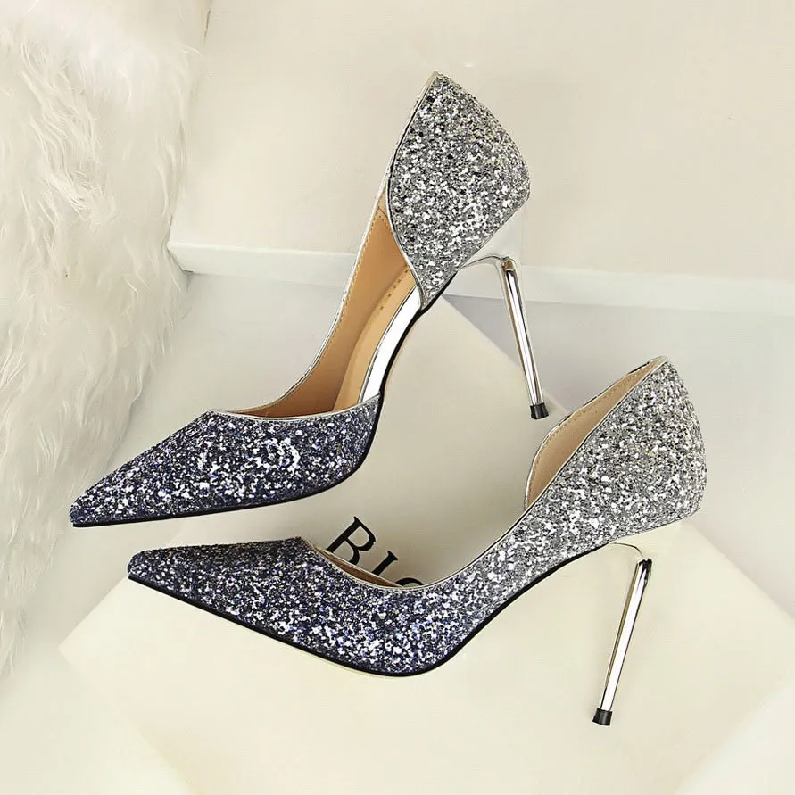 Amozae-2024 Woman 9cm Glitter High Heels Sequins Scarpins Pumps Female Silver Gold Escarpins Lady Wedding Bridal Scarpins Talons Shoes