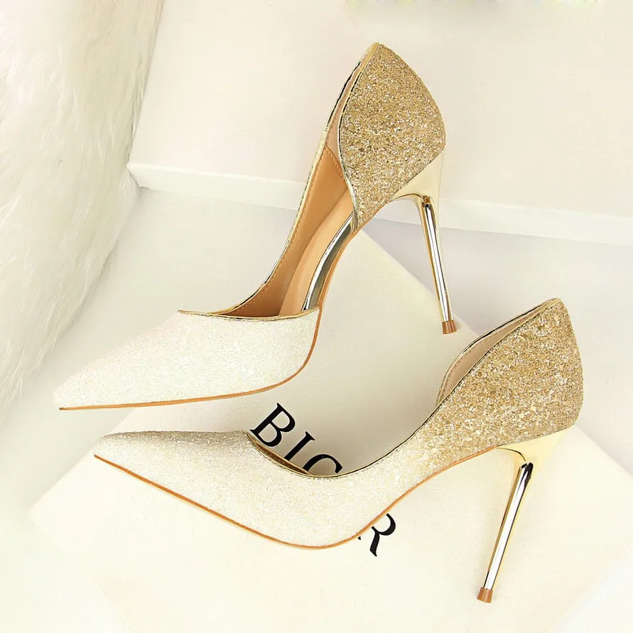 Amozae-2024 Woman 9cm Glitter High Heels Sequins Scarpins Pumps Female Silver Gold Escarpins Lady Wedding Bridal Scarpins Talons Shoes