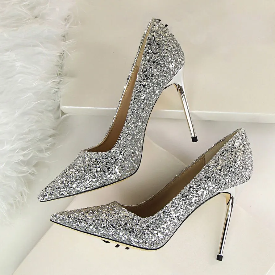 Amozae-2024 Women 7cm 9.5cm High Heels Sequins Glitter Luxury Designer Pumps Plus Size 43 Wedding Bridal Gold Valentine Scarpins Shoes