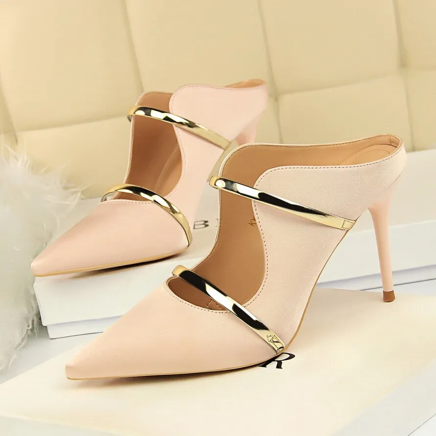 Amozae-Women Summer 9cm High Heels Glitter Sandals Lady Bling Mules Slingback Silver Pumps Female Gold Pink Bridal Quality Shoes