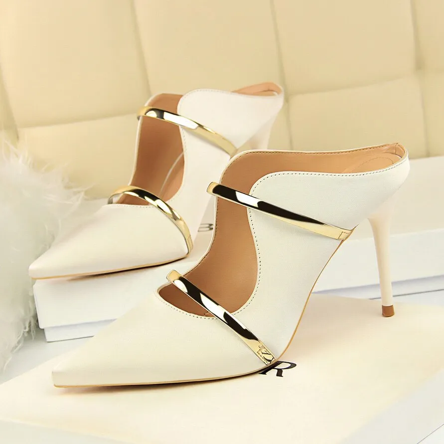 Amozae-Women Summer 9cm High Heels Glitter Sandals Lady Bling Mules Slingback Silver Pumps Female Gold Pink Bridal Quality Shoes