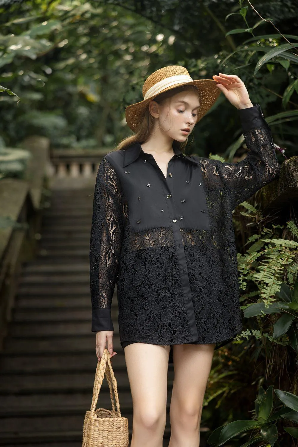 Astrid Straight Collared Neck Lace Shirt