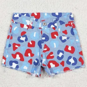 Baby Girls Jeans 4th Of July Red Navy Leopard Denim Shorts SS0166