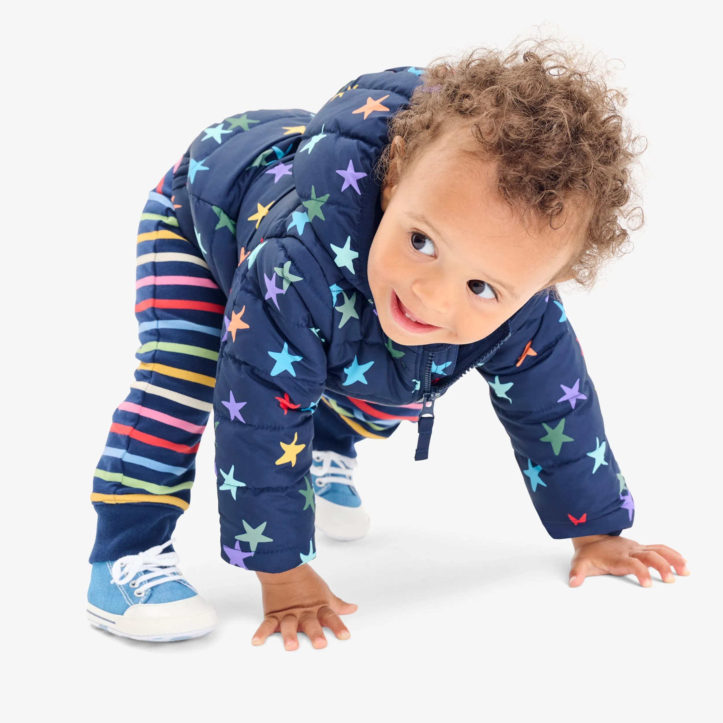 Baby lightweight puffer jacket in rainbow confetti stars