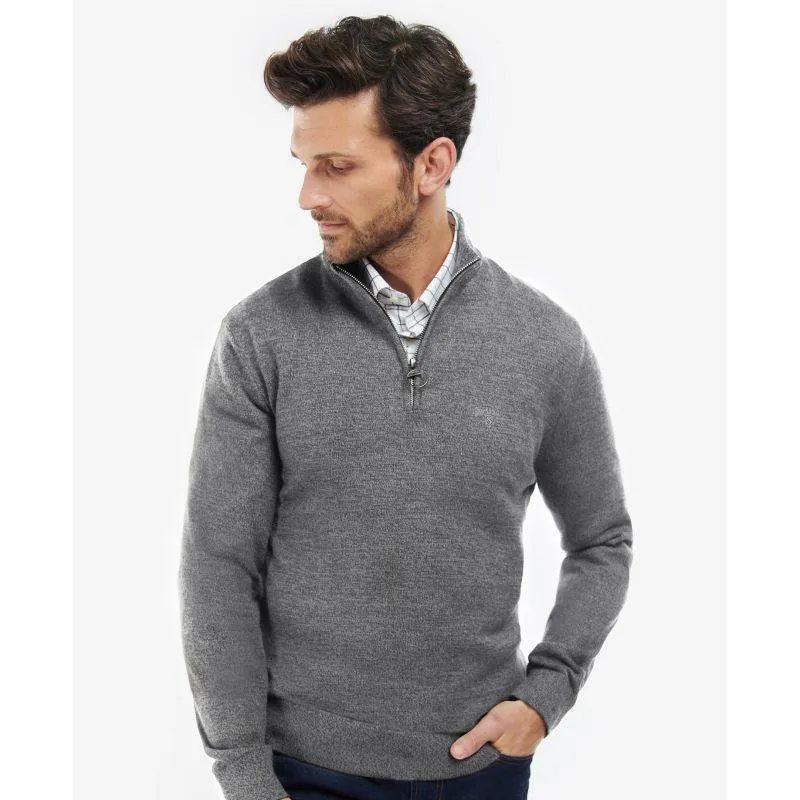 Barbour Firle Cotton Cashmere Mens 1/4 Zip Jumper - Grey Marl