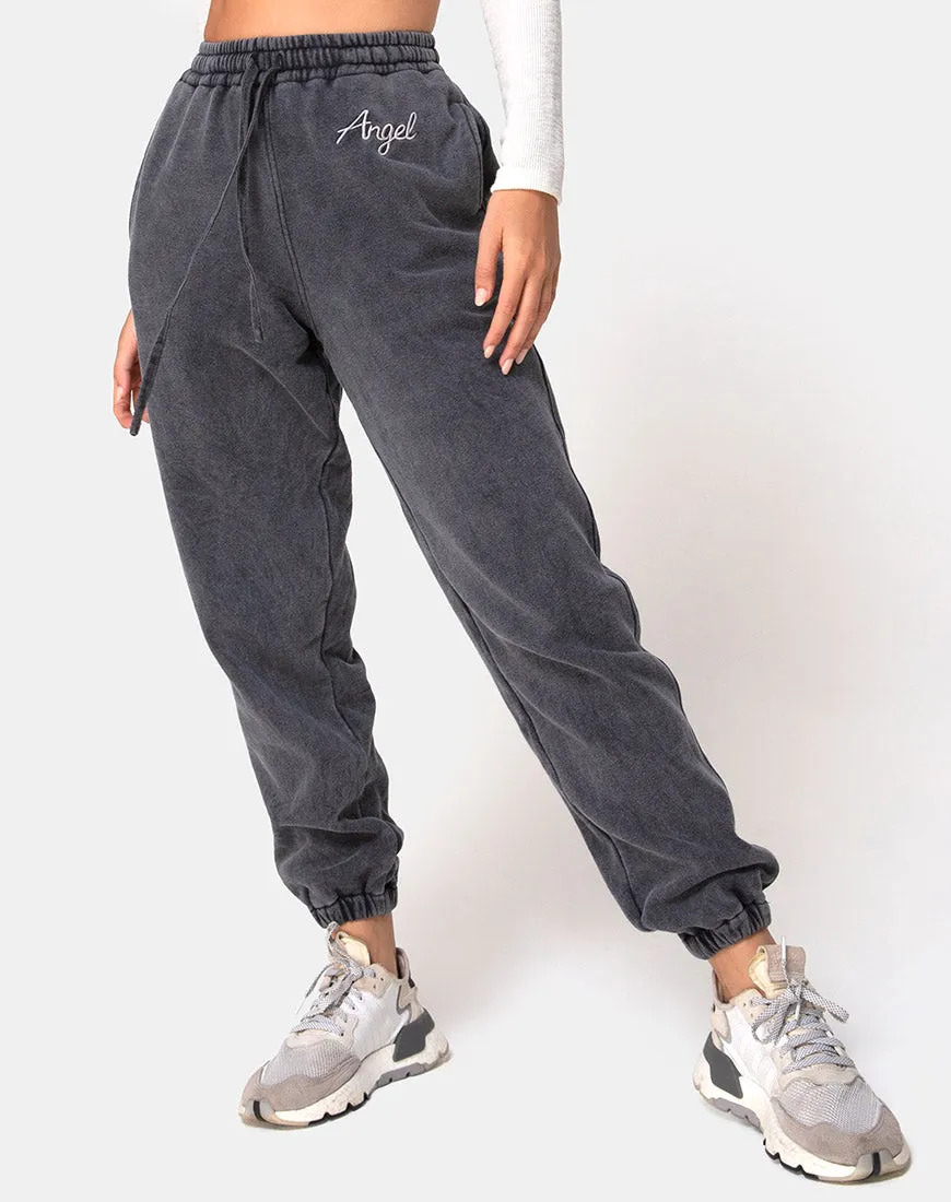 Basta Jogger in Acid Washed Black with 'Angel' Embro