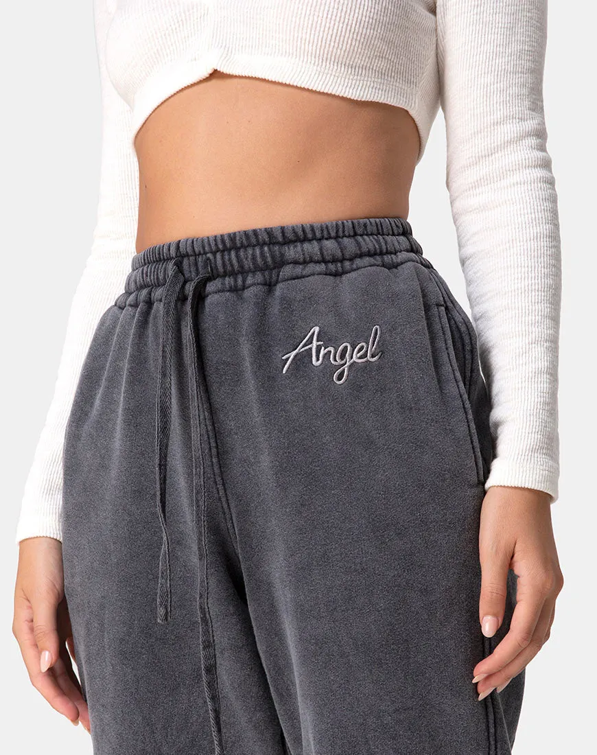 Basta Jogger in Acid Washed Black with 'Angel' Embro