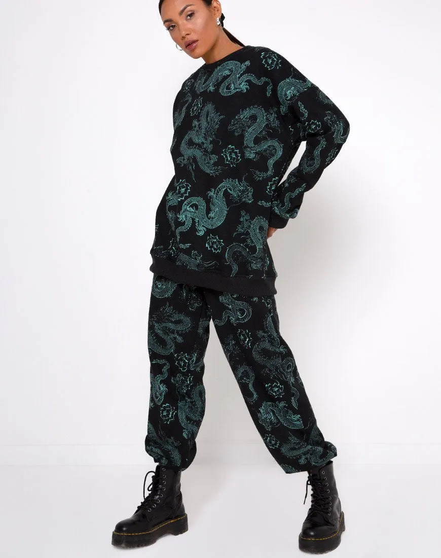 Basta Jogger in Dragon Flower Black and Mint