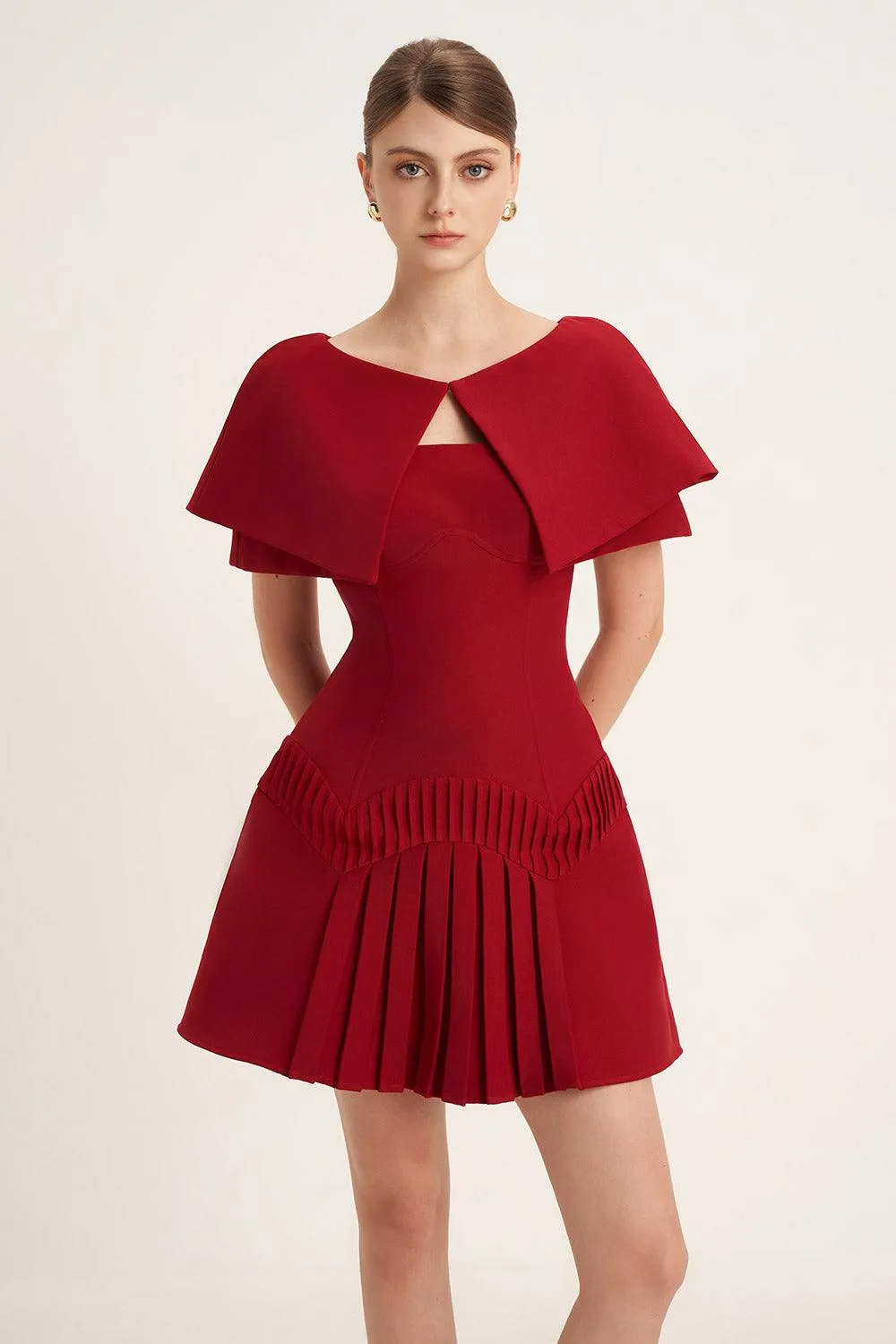 Begonia Fit and Flare Straight Across Neck Taffeta Mini Dress