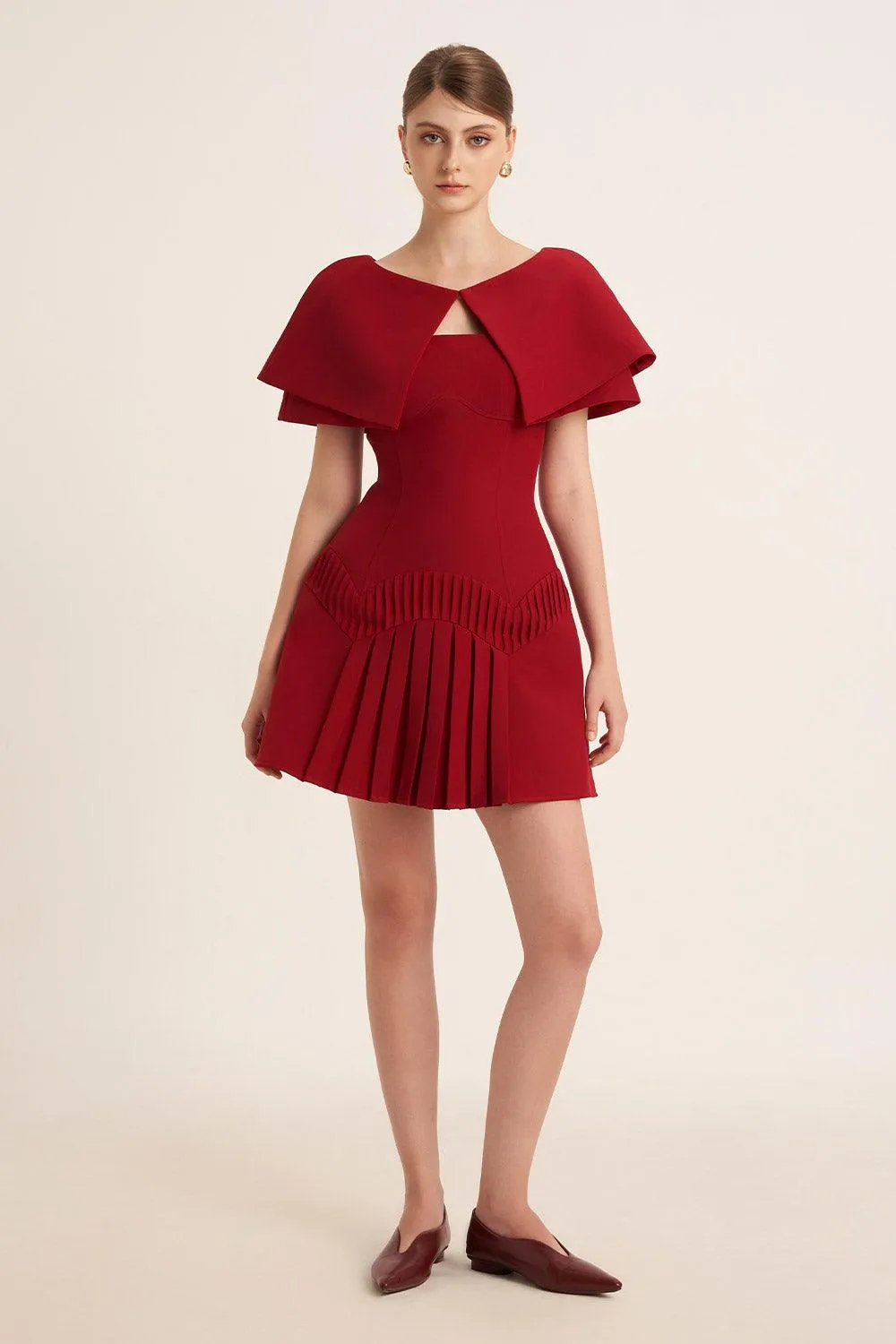 Begonia Fit and Flare Straight Across Neck Taffeta Mini Dress