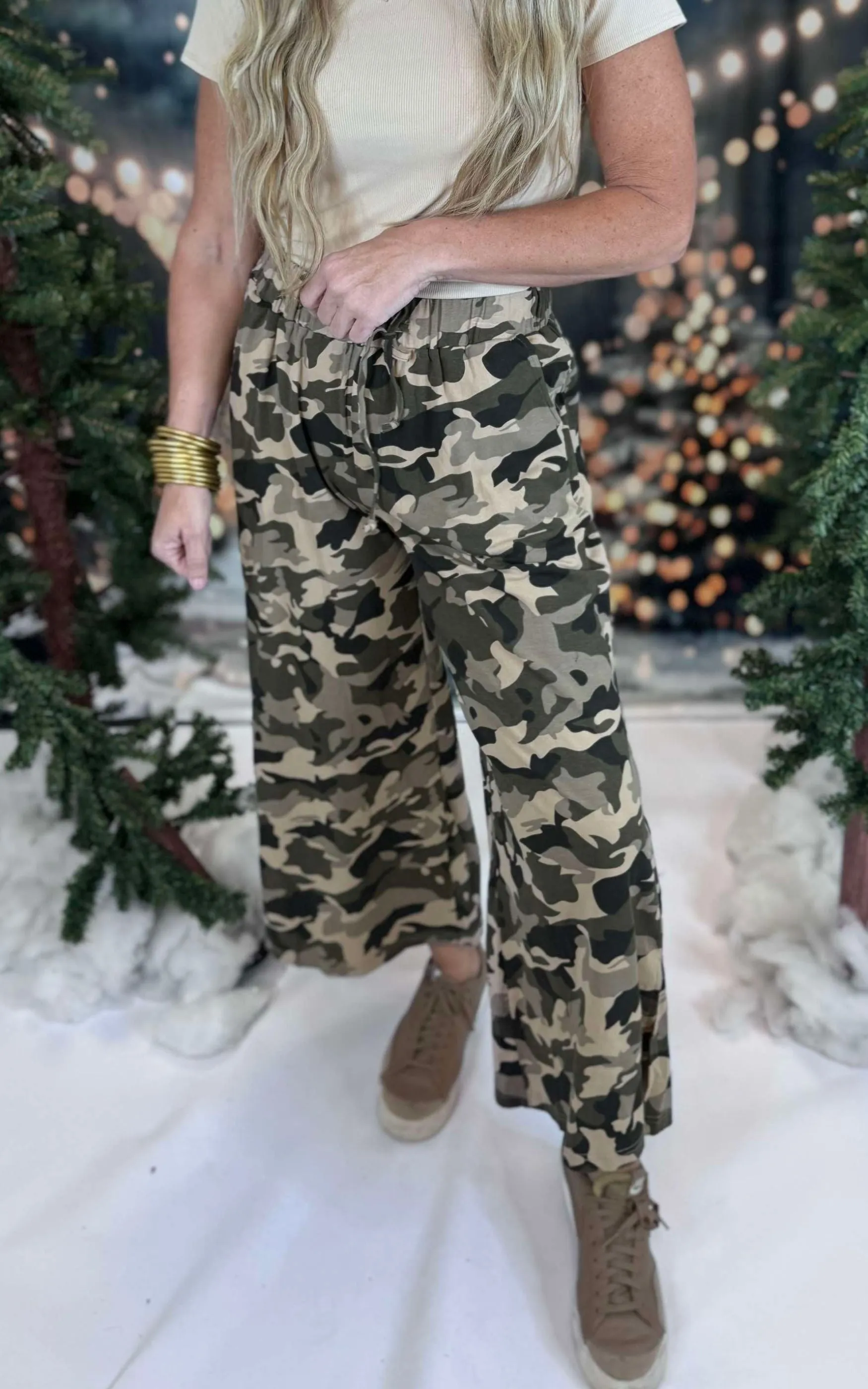 Beige Camo Vintage Washed Casual Pants | POL