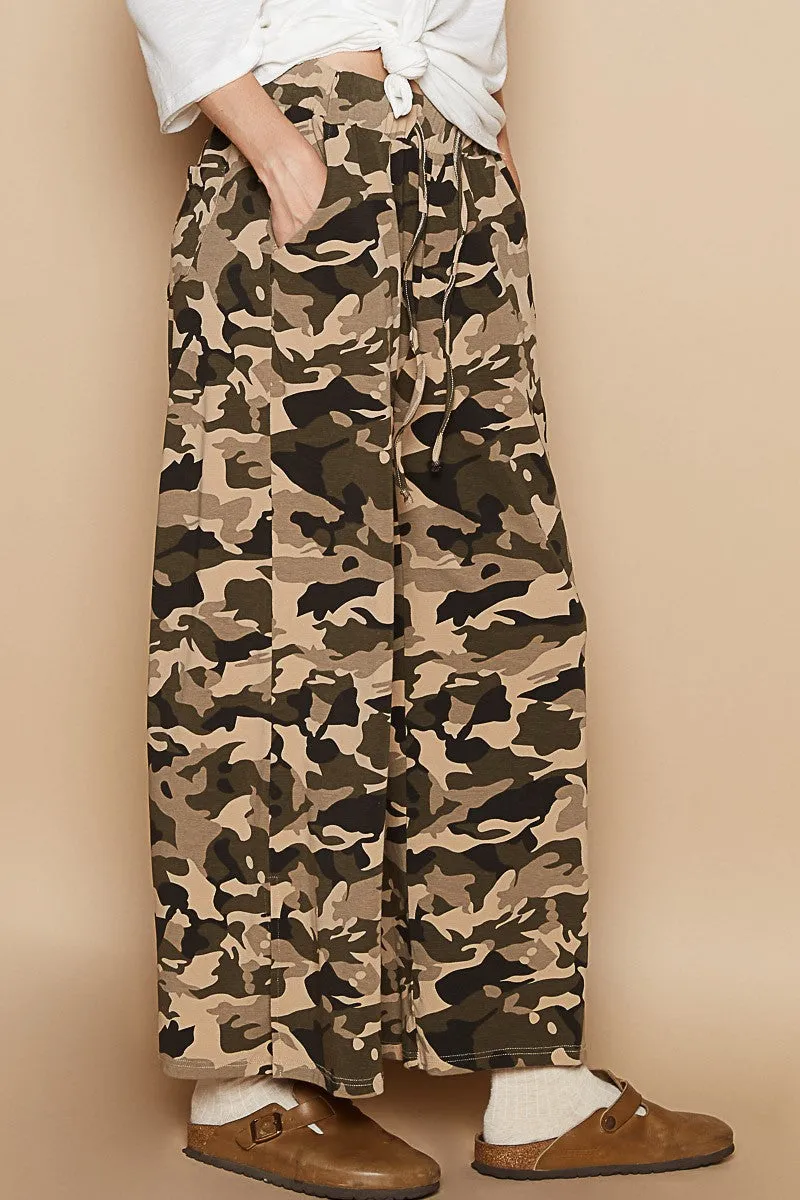 Beige Camo Vintage Washed Casual Pants | POL