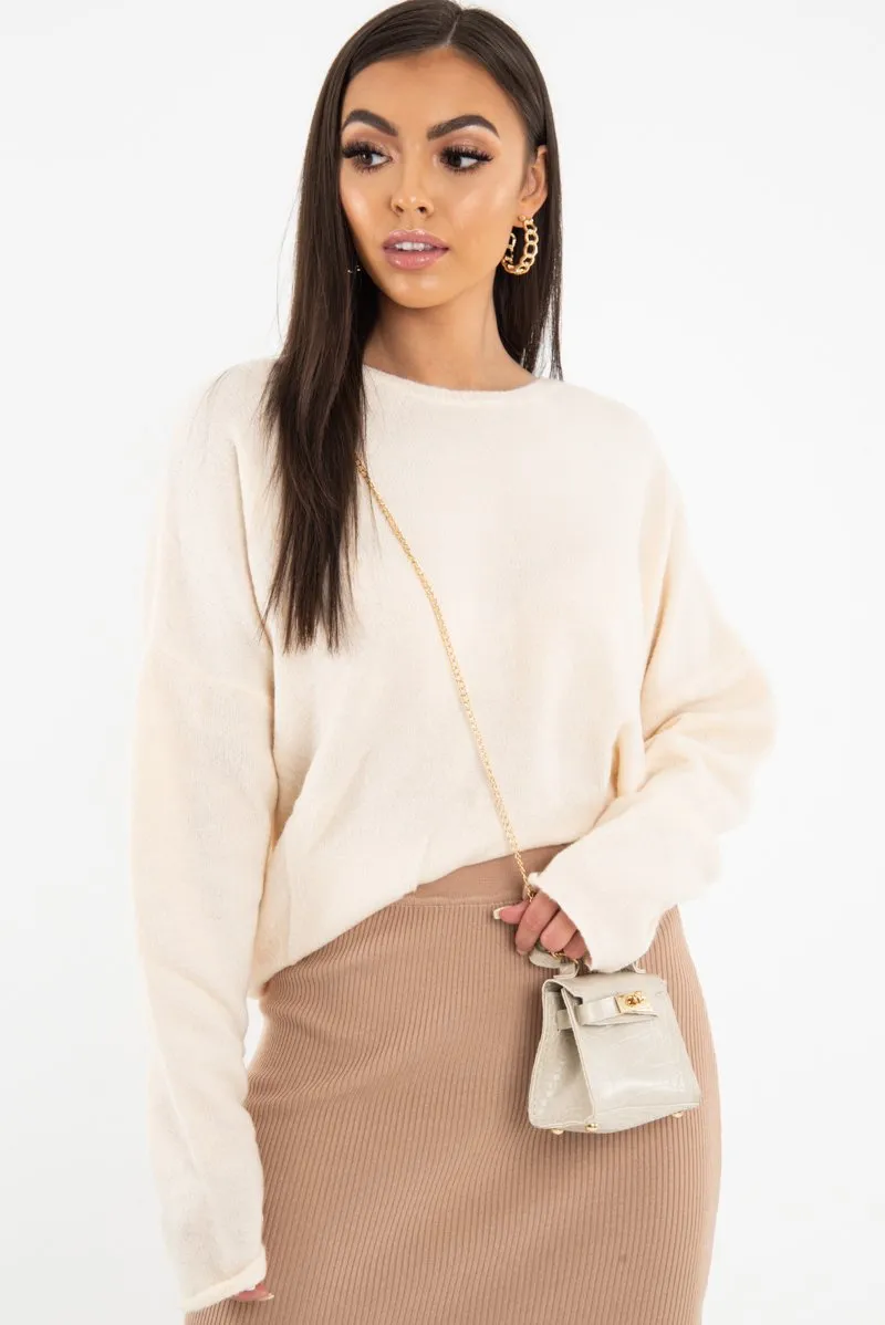 Beige Soft Knit Asymmetric Hem Jumper - Francia