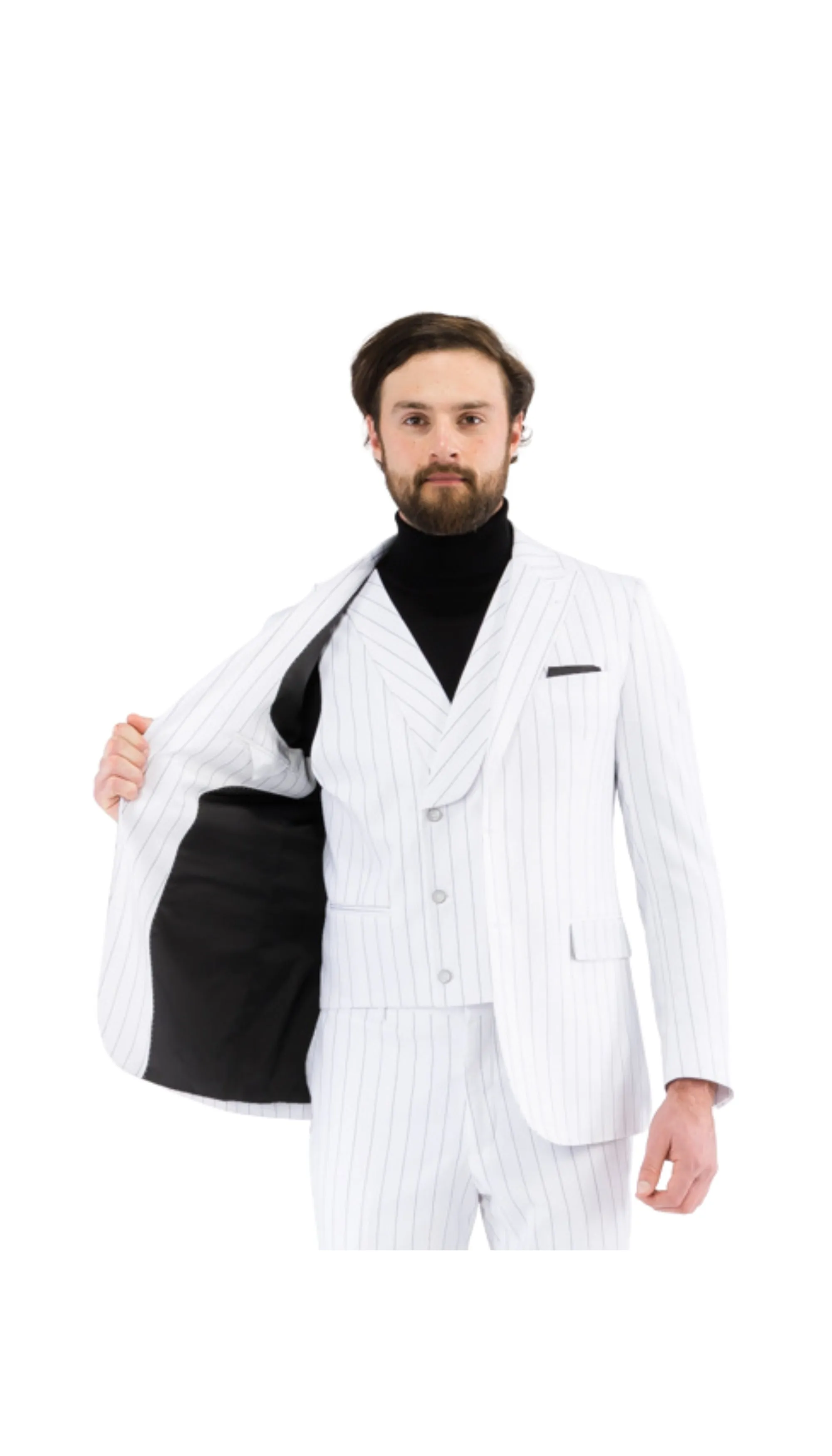 Bellagio White Black Mens 2 Button Slim Peak Lapel Suit With Pick Stitching Ticket Pocket Double Breasted Vest With Shawl Lapel