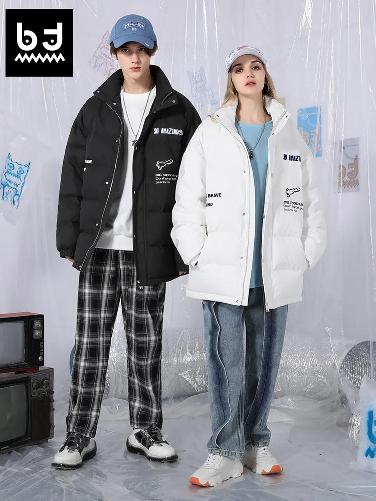 Big tooth monster English print white duck down jacket