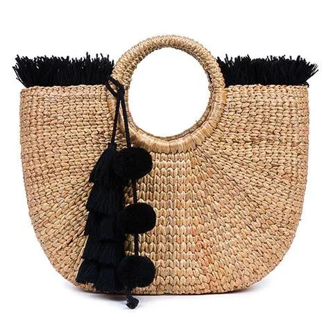 Black Fringed Beach Basket