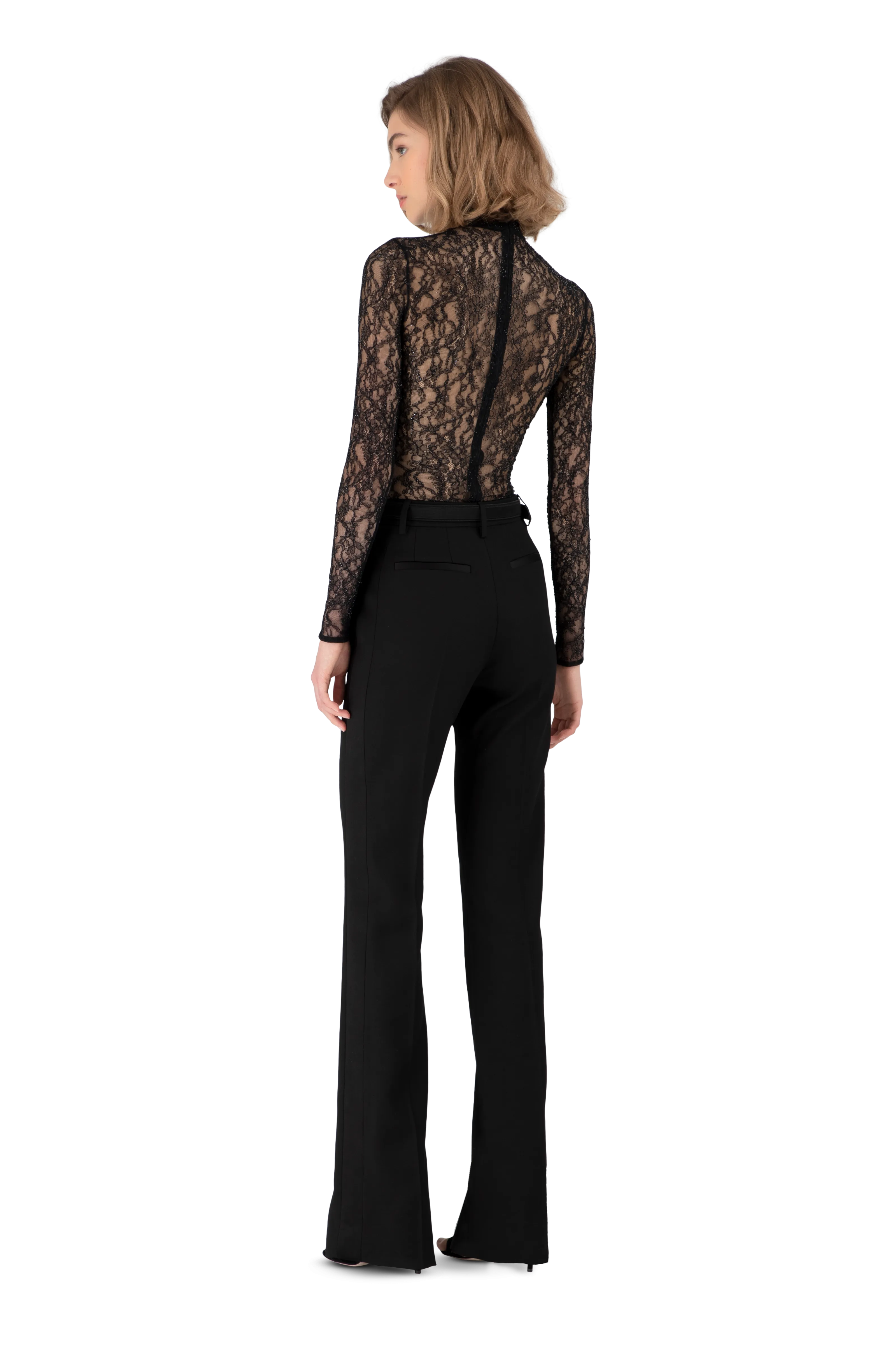 Black Satin Crepe Tailored Trousers