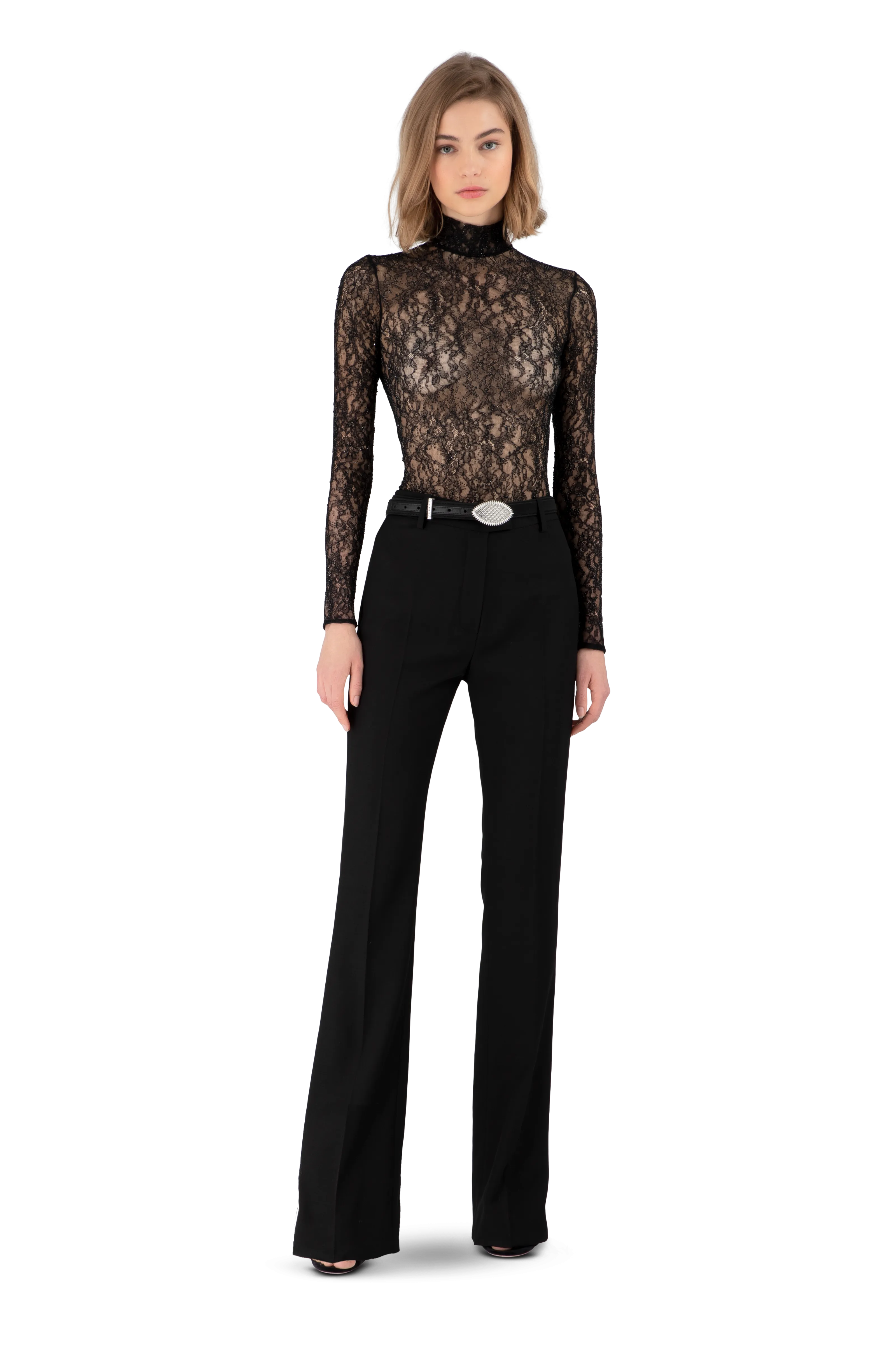 Black Satin Crepe Tailored Trousers