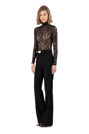 Black Satin Crepe Tailored Trousers