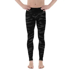 Black Tiger Striped Men's Leggings, Animal Print Meggings Run Tights-Made in USA/EU