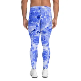 Blue Floral Men's Leggings, Abstract Rose Flower Print Best Meggings-Made in USA/EU/MX