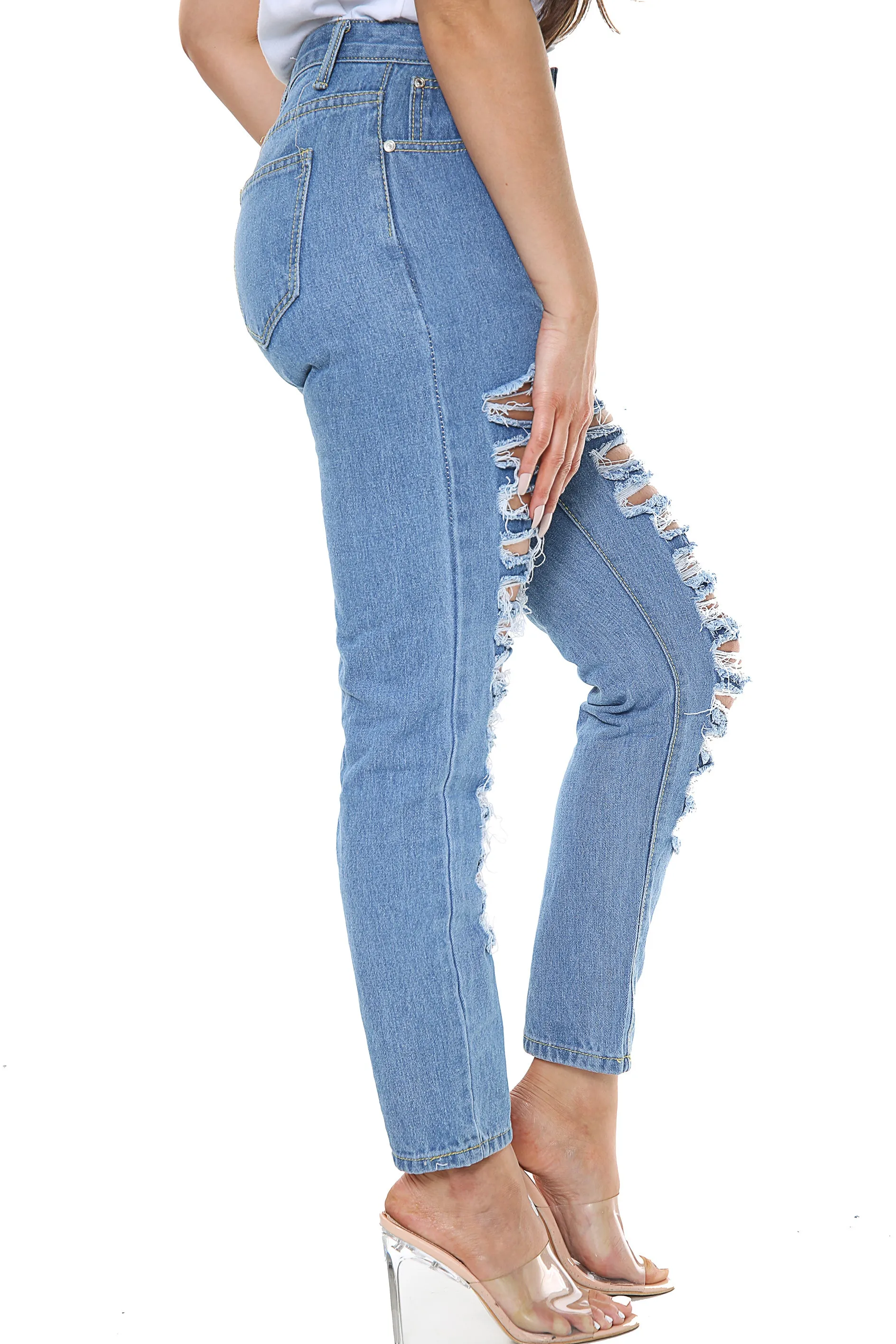 Blue Ripped Boyfriend Jeans