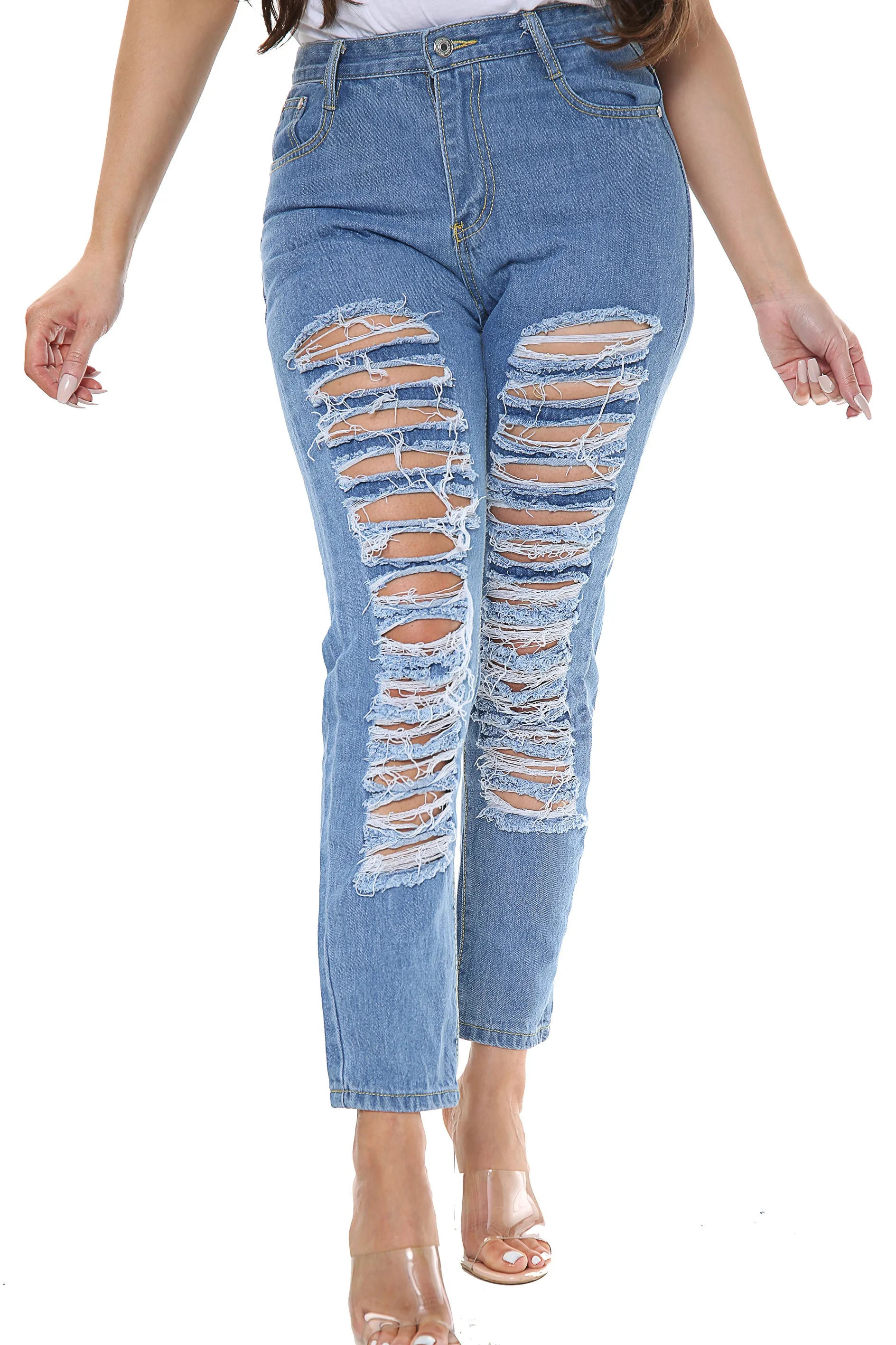 Blue Ripped Boyfriend Jeans