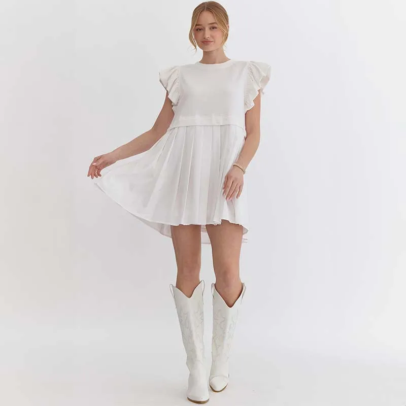 Bubble Sleeve Mixed Media Babydoll Dress