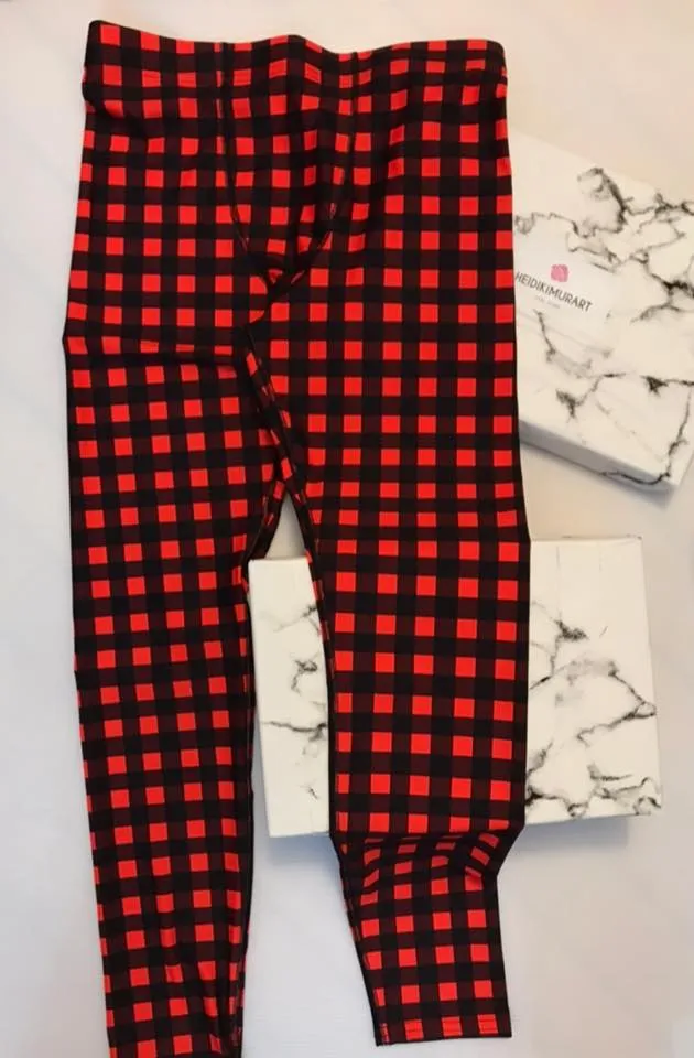 Buffalo Red Plaid Meggings, Buffalo Print Men's Leggings Compression Tights-Made in USA/MX/EU