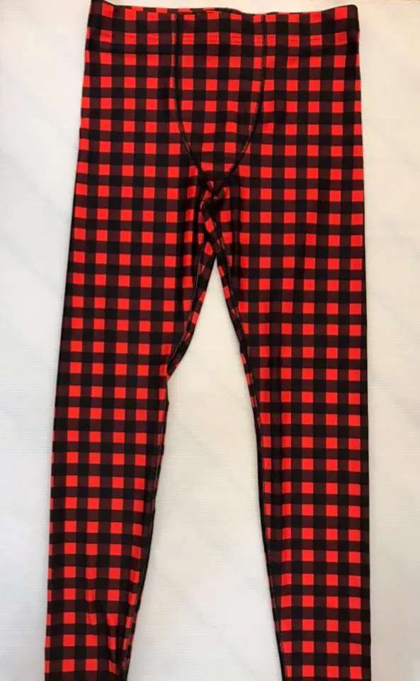 Buffalo Red Plaid Meggings, Buffalo Print Men's Leggings Compression Tights-Made in USA/MX/EU