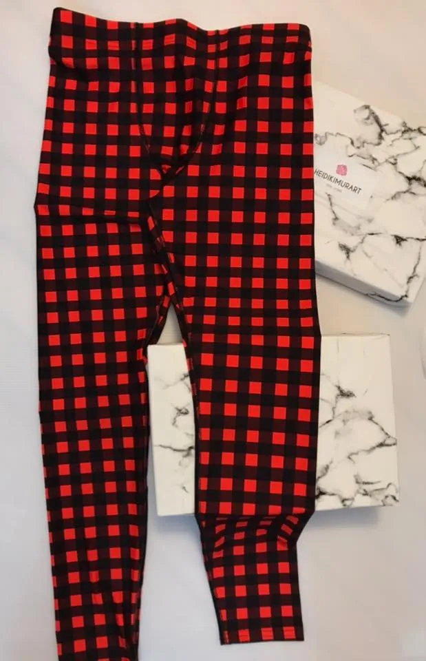 Buffalo Red Plaid Meggings, Buffalo Print Men's Leggings Compression Tights-Made in USA/MX/EU