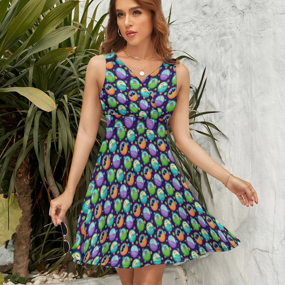 Button Collector V-Neck Sleeveless Dress